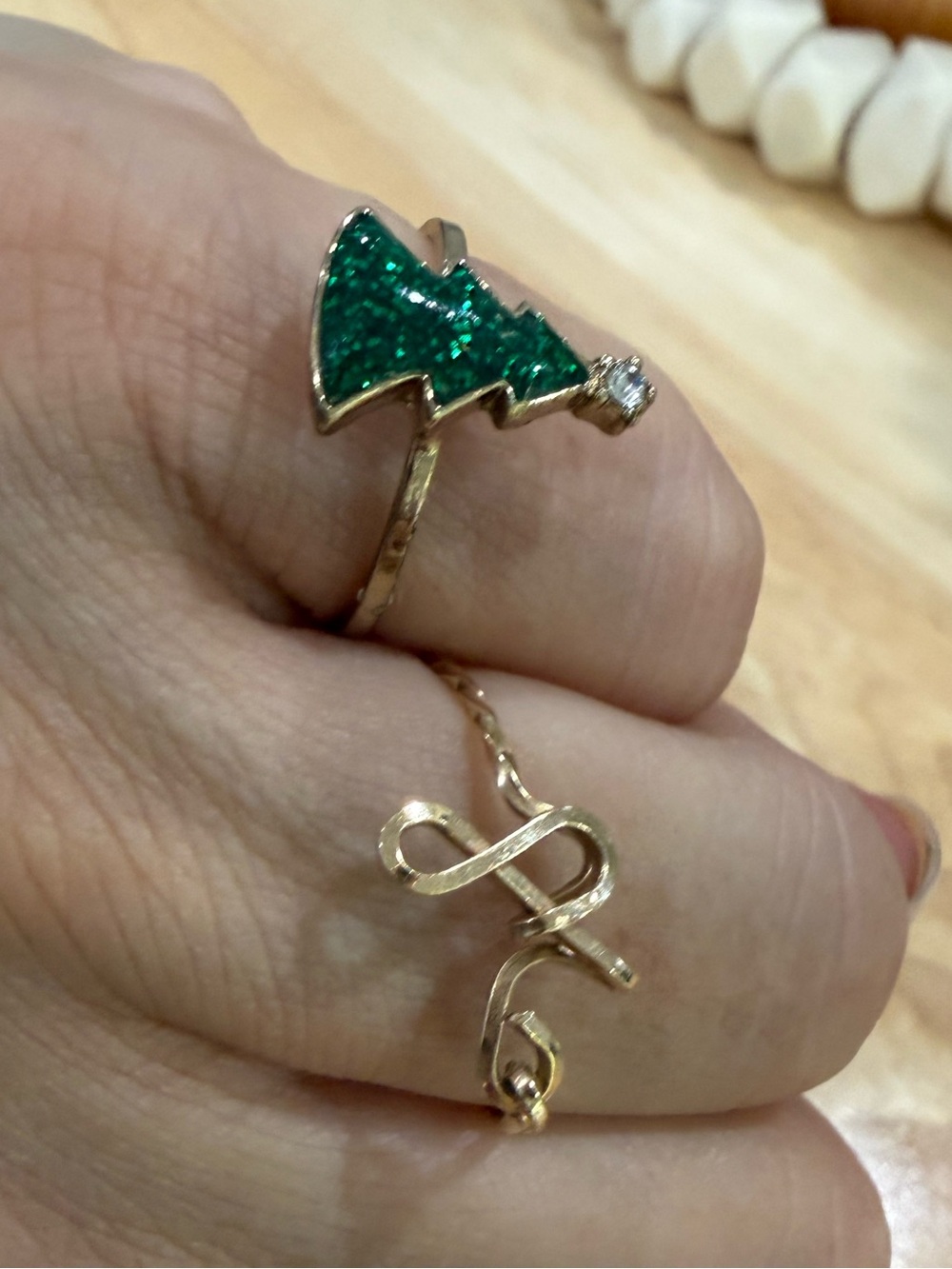 Gold-Tone Green Tree Stackable Ring Set - Picture 2 of 2